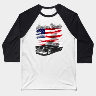 1955 Black and White Chevy Bel Air American Muscle Print Baseball T-Shirt